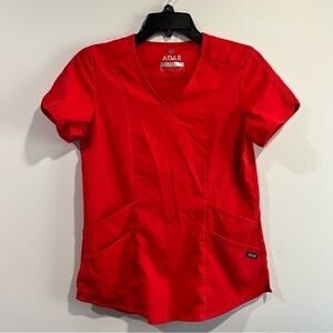Scrub top women’s Adar Bright Red Short Sleeve V-Neck Scrub Top XS